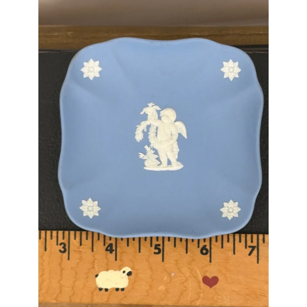 Wedgwood Jasperware Pale Blue Square Pin Dish Cherub Cupid Trinket‎ Tray England